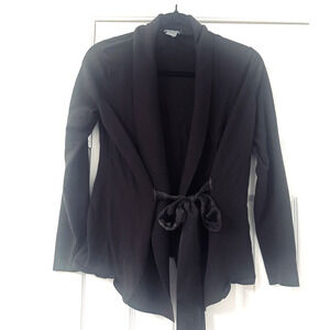 Ann Taylor Petite Womens LP Brown Cardigan satin belt merino wool blend Vintage